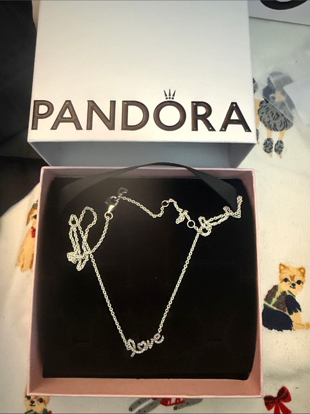 Pandora Silver 'Love' Script Necklace in Silver Tone